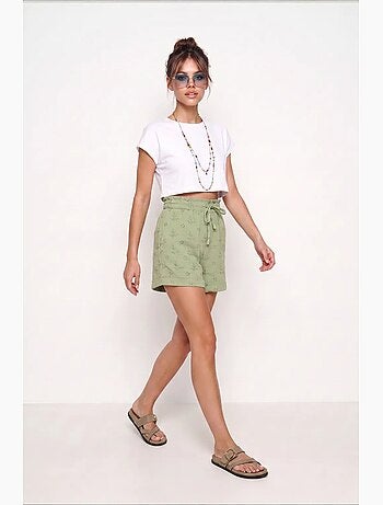 Preciosos mini shorts estambul de cintura alta con cordón y detalle de ribete istanbul