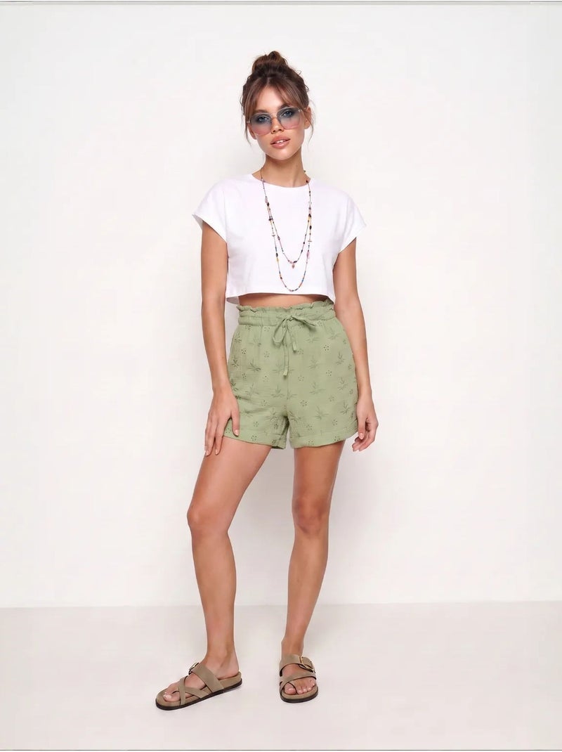 Preciosos mini shorts estambul de cintura alta con cordón y detalle de ribete istanbul Verde - Kiabi