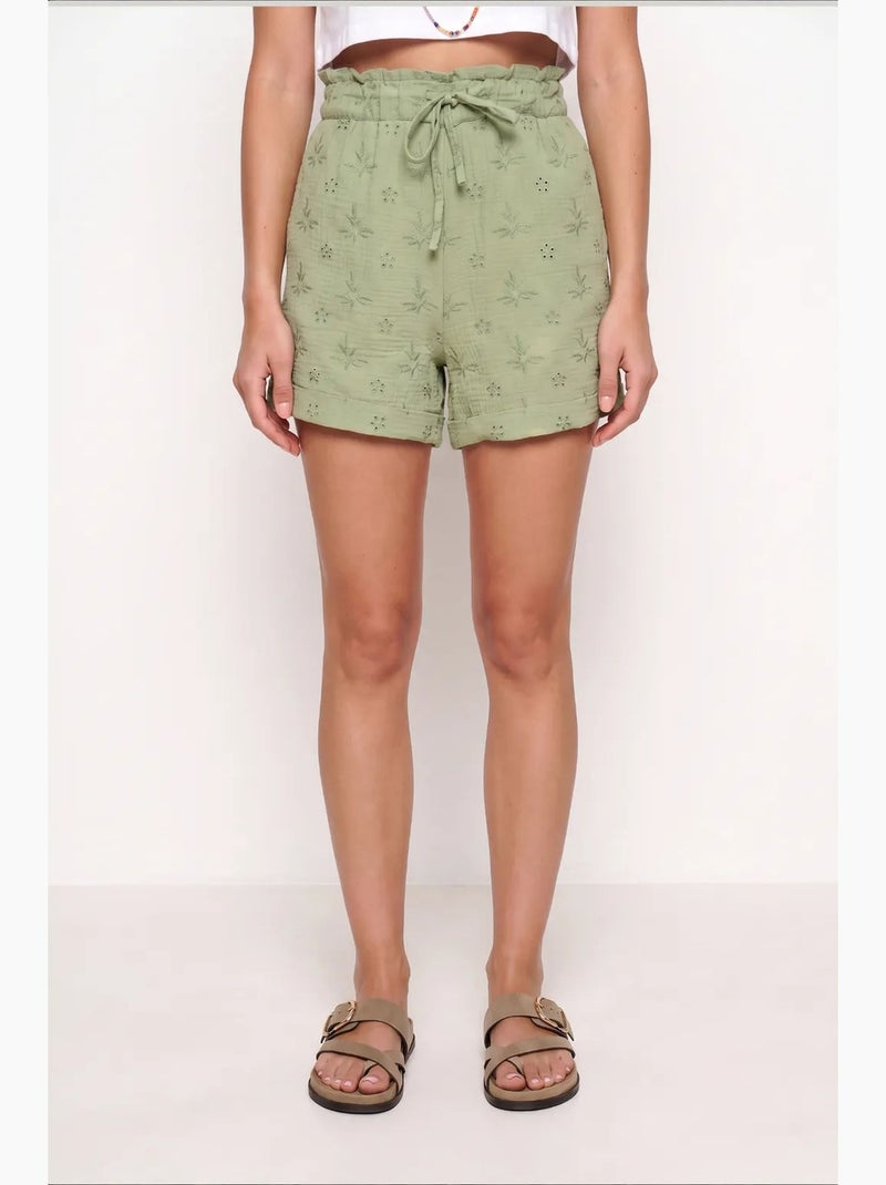 Preciosos mini shorts estambul de cintura alta con cordón y detalle de ribete istanbul Verde - Kiabi