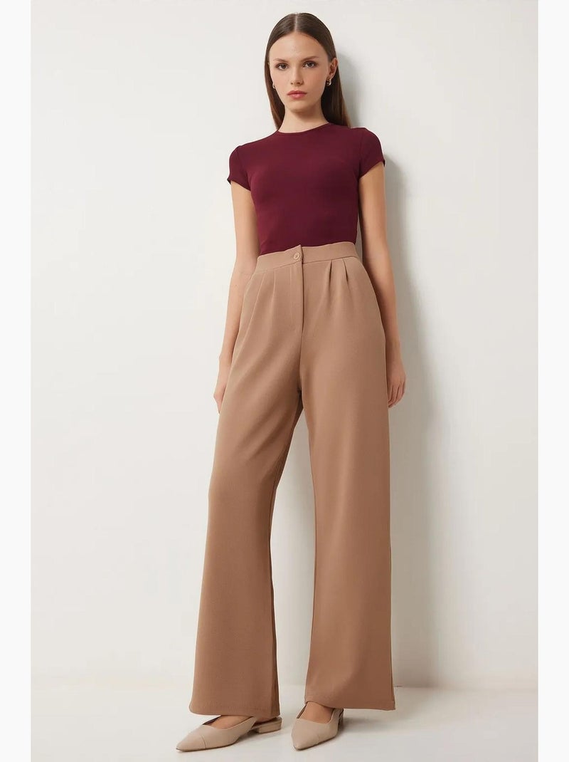 Preciosos pantalones de pierna ancha a rayas y cintura alta de estambul istanbul Beige claro - Kiabi