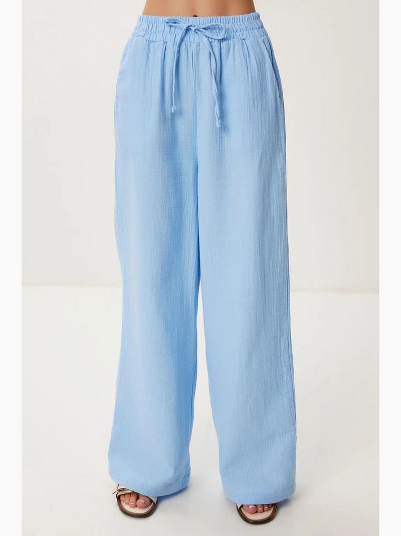 Preciosos pantalones estambul de pierna ancha con cordón y detalle de ribete. Istanbul Azul cielo - Kiabi