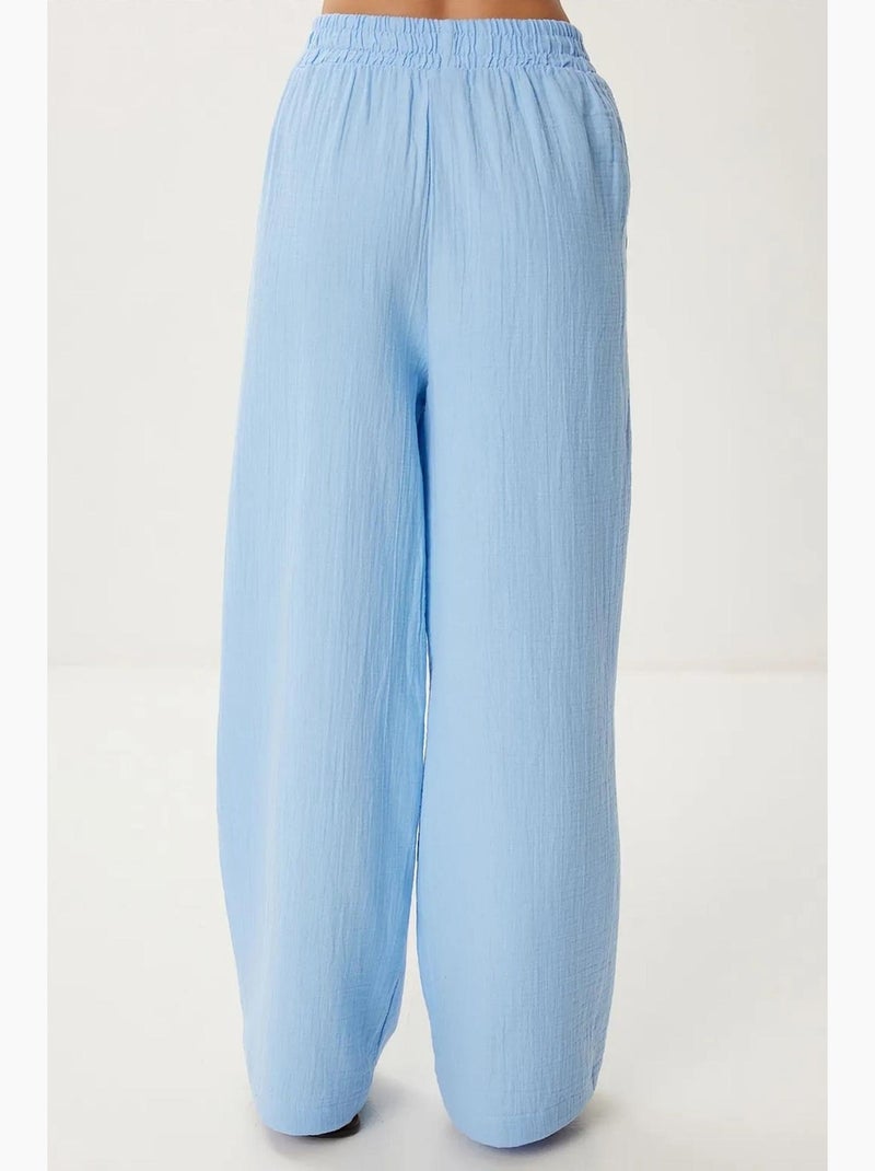 Preciosos pantalones estambul de pierna ancha con cordón y detalle de ribete. Istanbul Azul cielo - Kiabi