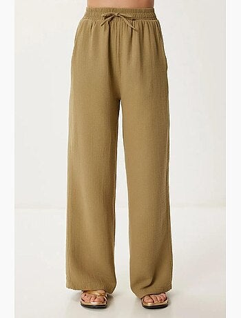 Preciosos pantalones estambul de pierna ancha con cordón y detalle de ribete. Istanbul