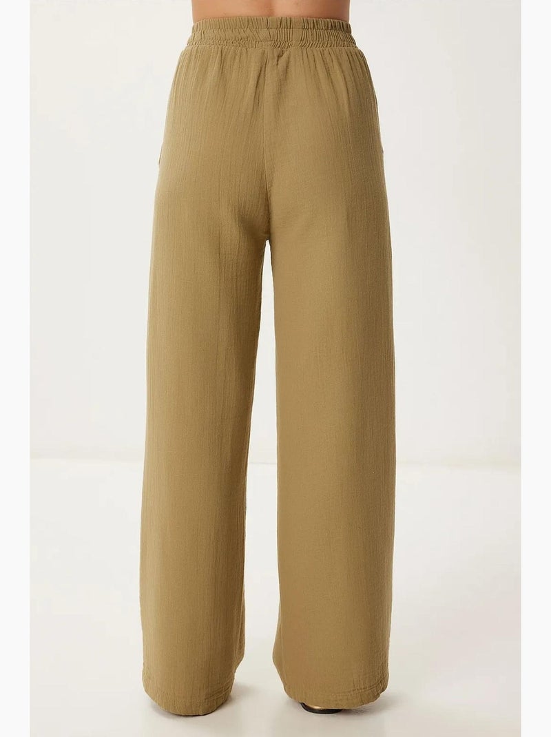 Preciosos pantalones estambul de pierna ancha con cordón y detalle de ribete. Istanbul Caqui - Kiabi