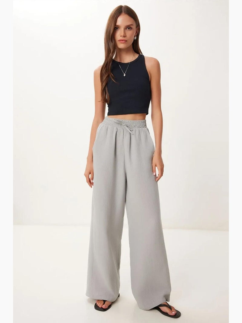 Preciosos pantalones estambul de pierna ancha con cordón y detalle de ribete. Istanbul Gris claro - Kiabi