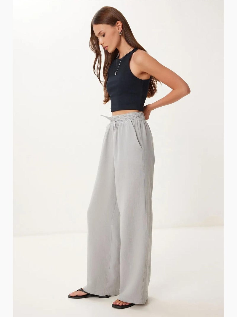 Preciosos pantalones estambul de pierna ancha con cordón y detalle de ribete. Istanbul Gris claro - Kiabi