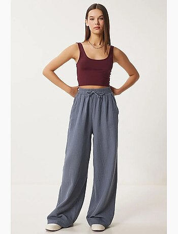 Preciosos pantalones estambul de pierna ancha con cordón y detalle de ribete. Istanbul
