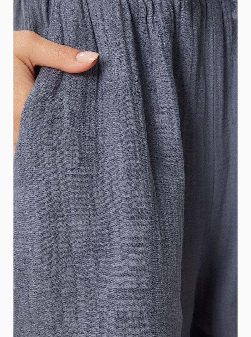 Preciosos pantalones estambul de pierna ancha con cordón y detalle de ribete. Istanbul Gris negro - Kiabi