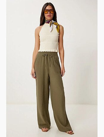 Preciosos pantalones estambul de pierna ancha con cordón y detalle de ribete. Istanbul