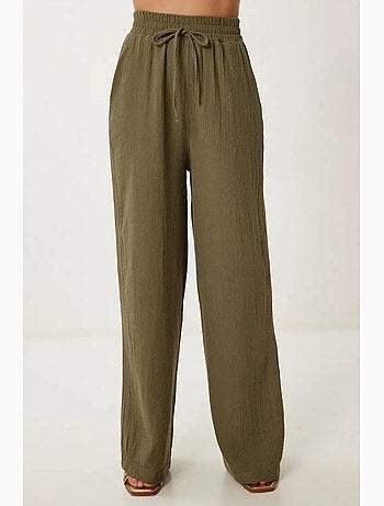 Preciosos pantalones estambul de pierna ancha con cordón y detalle de ribete. Istanbul