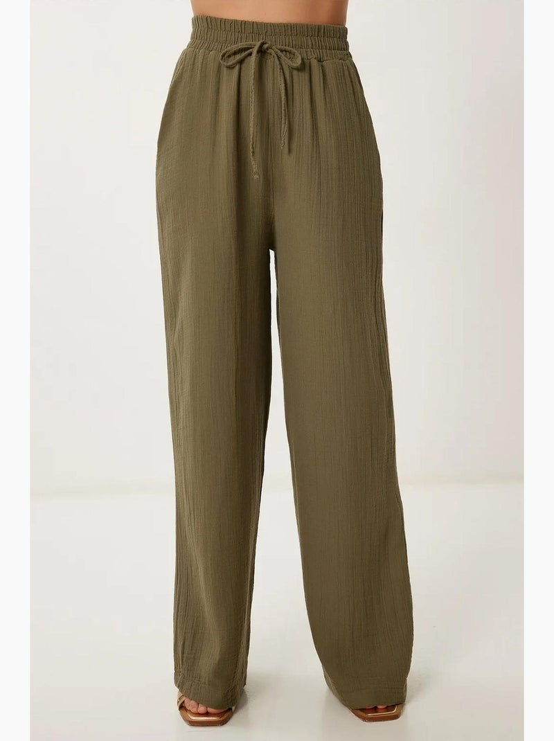 Preciosos pantalones estambul de pierna ancha con cordón y detalle de ribete. Istanbul Verde caqui - Kiabi