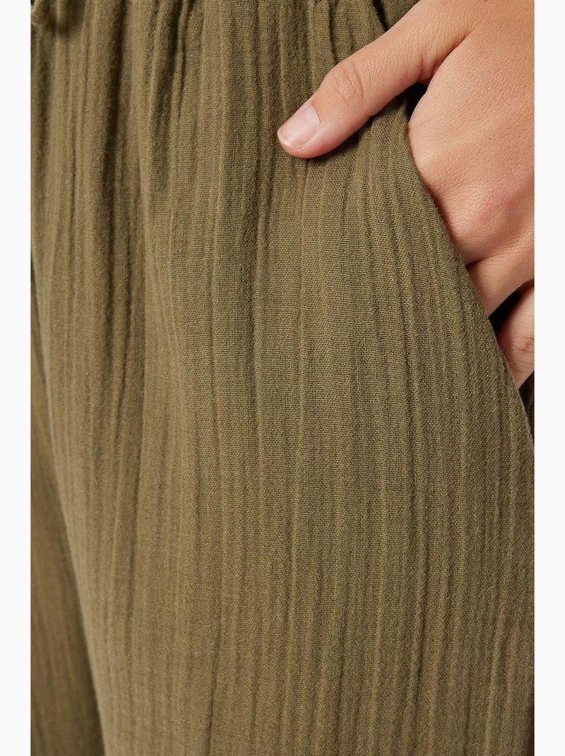 Preciosos pantalones estambul de pierna ancha con cordón y detalle de ribete. Istanbul Verde caqui - Kiabi