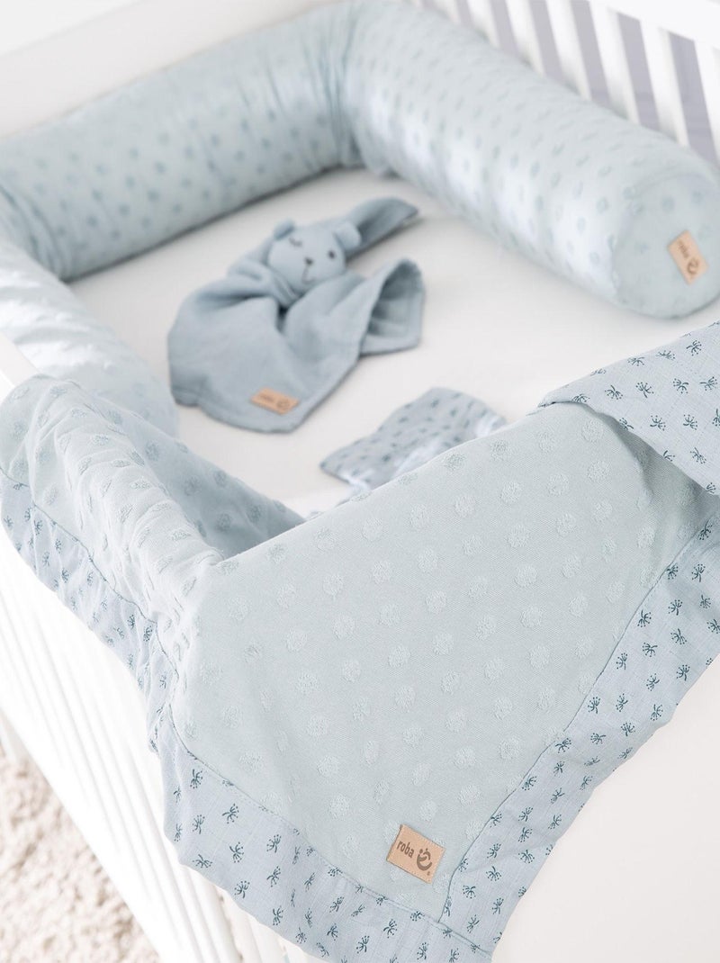 Protector de cuna + manta y peluche en algodón orgánico 'Roba lil planet' Azul pastel - Kiabi