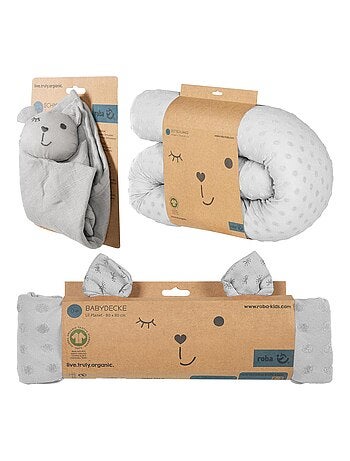 Protector de cuna + manta y peluche en algodón orgánico 'Roba lil planet'