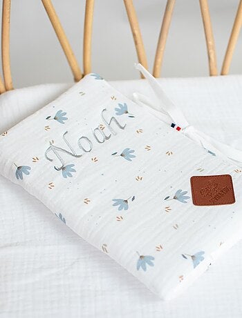 Protector para cartilla de salud del bebé en gasa de algodón, azul aciano | SEVIRA KIDS