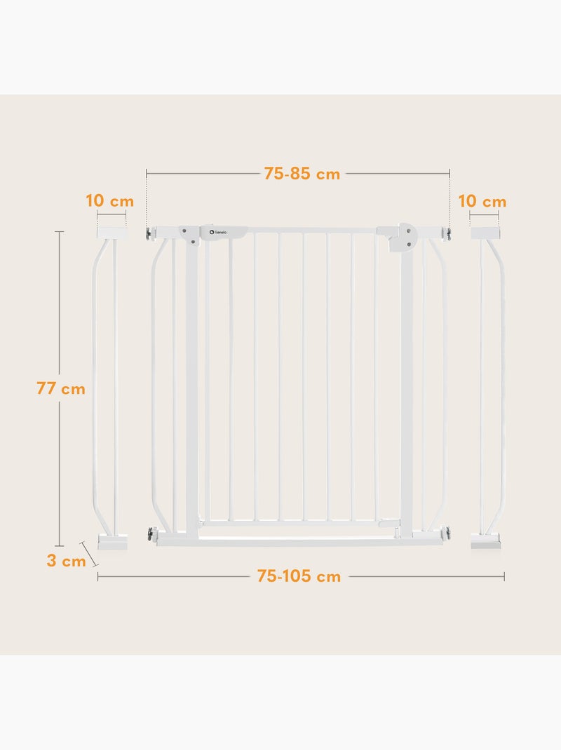 Puerta de seguridad para bebés LIONELO Truus Slim - 75-105 cm - Montaje a presión - No requiere tala Blanco - Kiabi