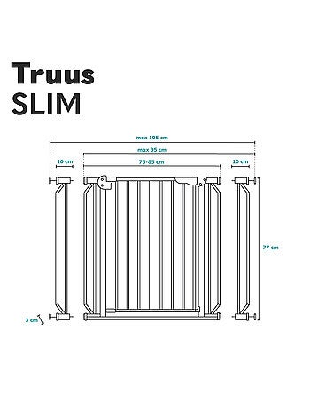 Puerta de seguridad para bebés LIONELO Truus Slim - 75-105 cm - Montaje a presión - No requiere tala