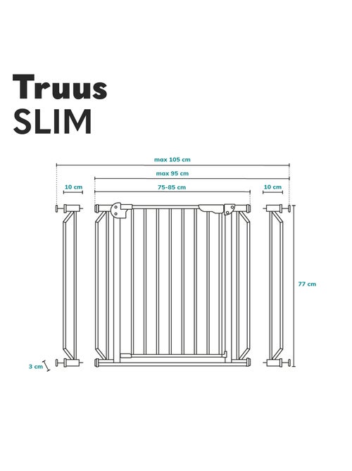 Puerta de seguridad para bebés LIONELO Truus Slim - 75-105 cm - Montaje a presión - No requiere tala - Kiabi