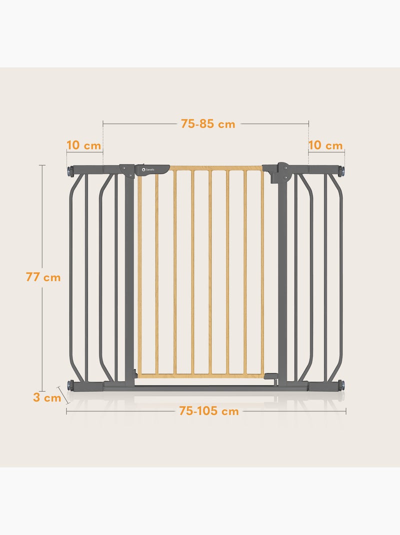 Puerta de seguridad para bebés LIONELO Truus Slim - 75-105 cm - Montaje a presión - No requiere tala Gris marrón - Kiabi