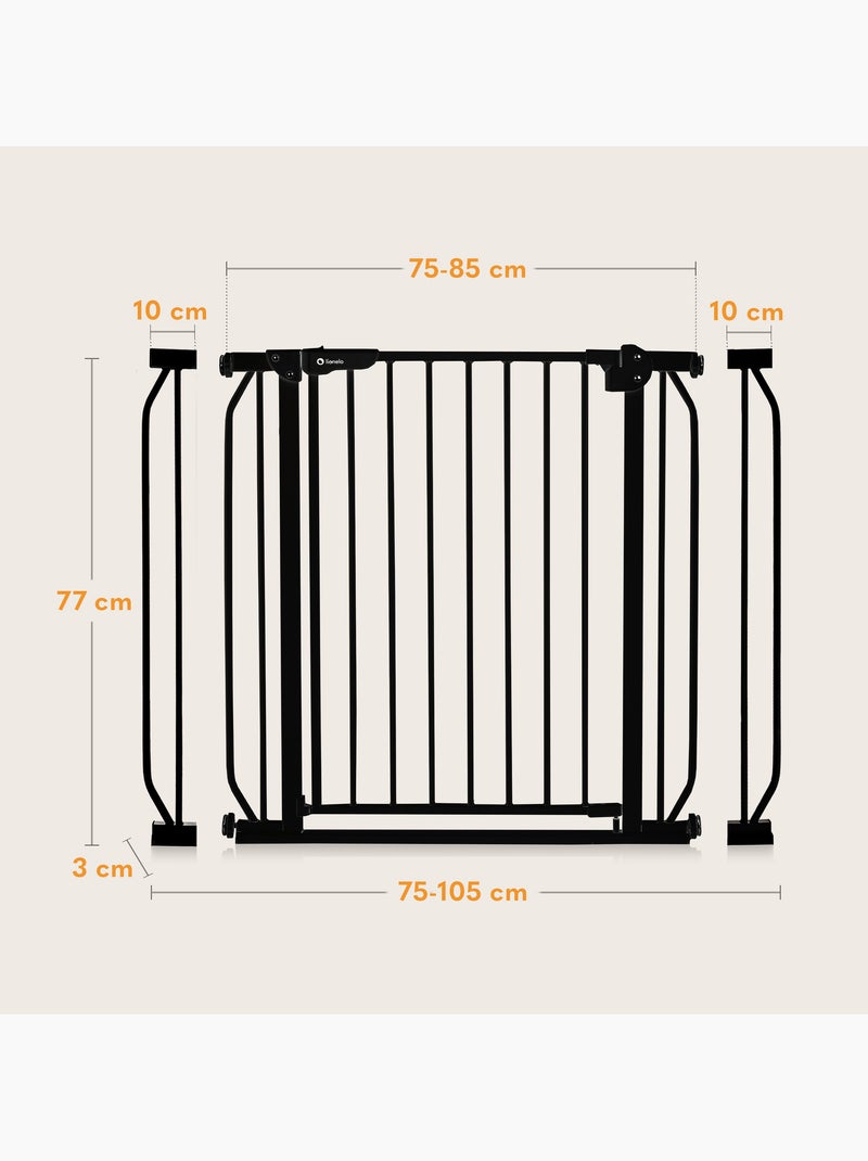 Puerta de seguridad para bebés LIONELO Truus Slim - 75-105 cm - Montaje a presión - No requiere tala Negro - Kiabi