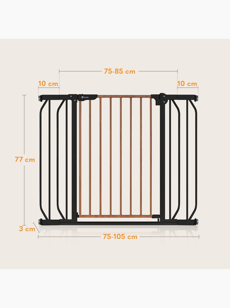 Puerta de seguridad para bebés LIONELO Truus Slim - 75-105 cm - Montaje a presión - No requiere tala Negro Marrón - Kiabi
