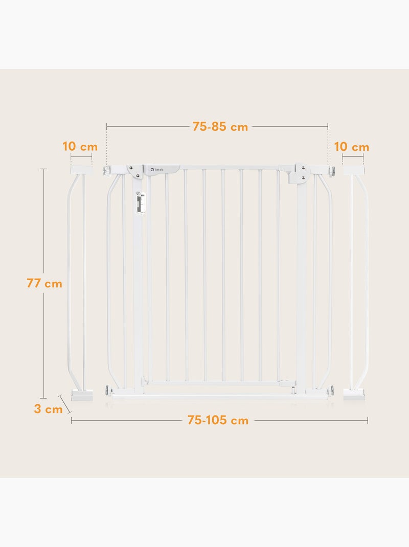 Puerta de seguridad para bebés LIONELO Truus Slim LED - 75-105 cm - Montaje a presión Blanco Blanco - Kiabi