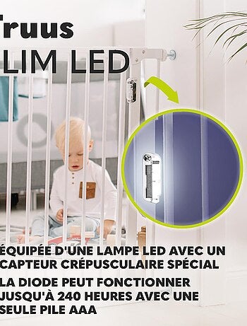 Puerta de seguridad para bebés LIONELO Truus Slim LED - 75-105 cm - Montaje a presión