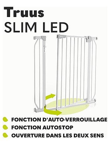 Puerta de seguridad para bebés LIONELO Truus Slim LED - 75-105 cm - Montaje a presión