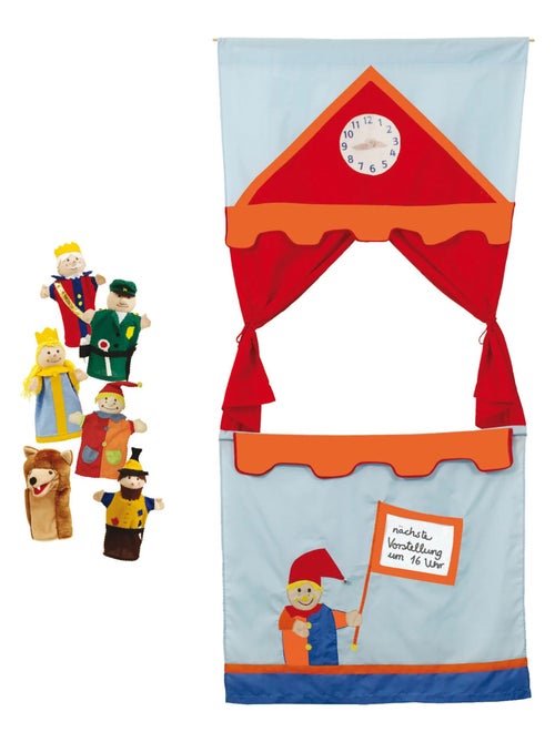 Puerta teatro de guiñol para colgar + 6 marionetas de mano - Kiabi