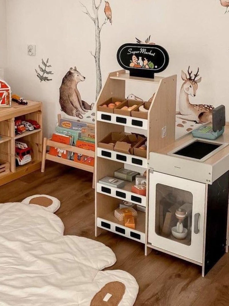 Puesto de madera infantil de mercado y verduras con accesorios para juego de rol N/D - Kiabi