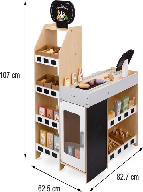 Puesto de madera infantil de mercado y verduras con accesorios para juego de rol - Kiabi Puesto de madera infantil de mercado y verduras con accesorios para juego de rol - Kiabi