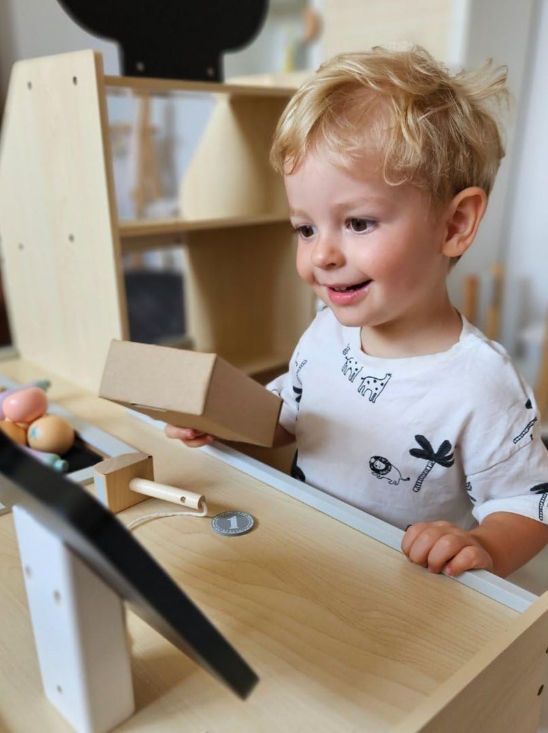 Puesto de madera infantil de mercado y verduras con accesorios para juego de rol N/D - Kiabi