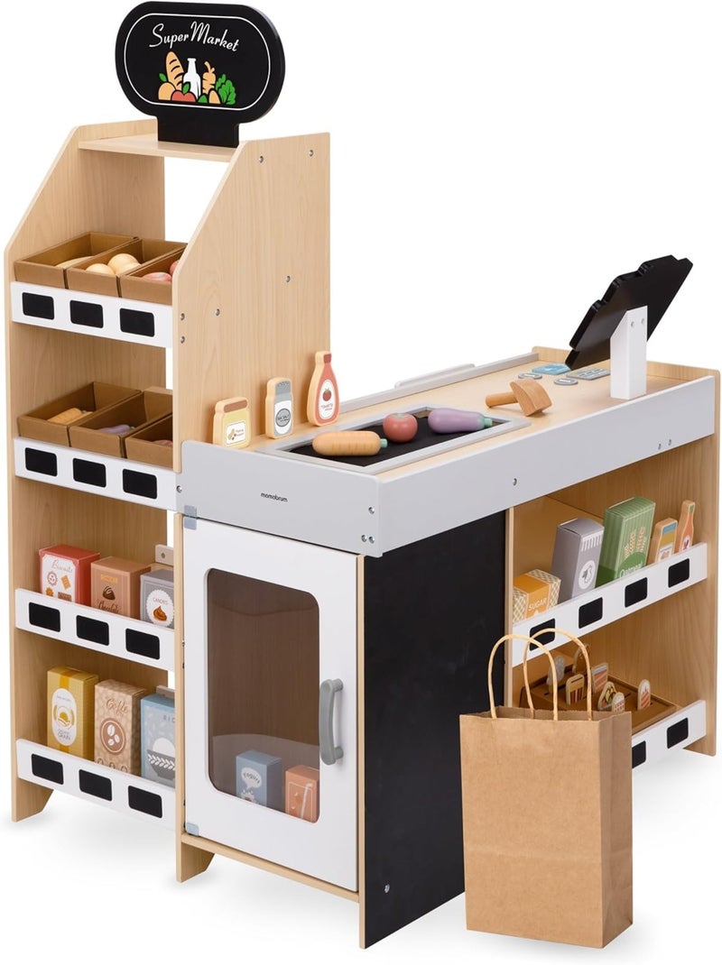 Puesto de madera infantil de mercado y verduras con accesorios para juego de rol N/D - Kiabi