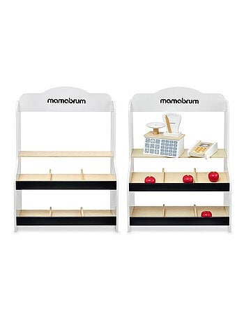 Puesto de venta de madera con balanza Mamabrum