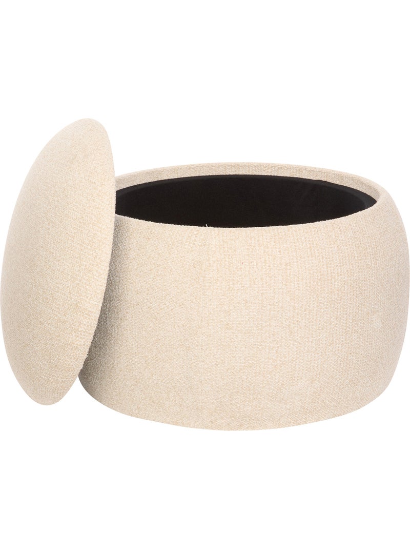 Puf con baúl redondo de madera y tapizado de rizo Beige - Kiabi