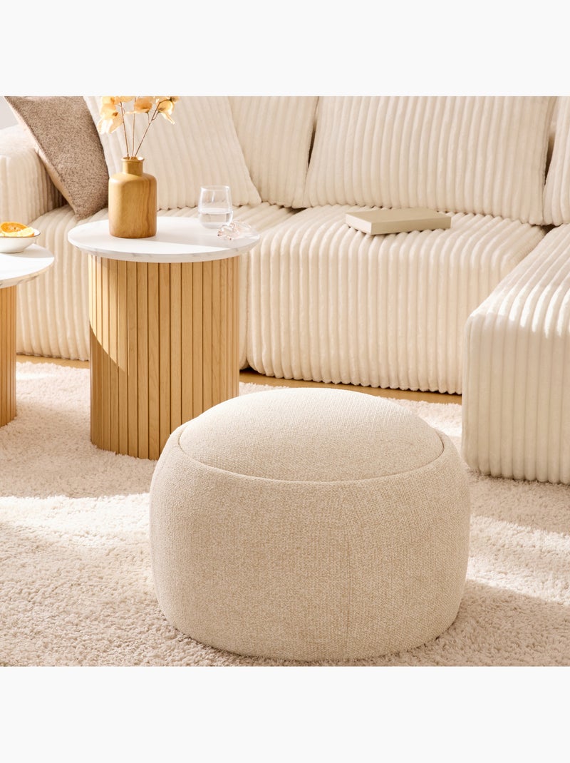 Puf con baúl redondo de madera y tapizado de rizo Beige - Kiabi