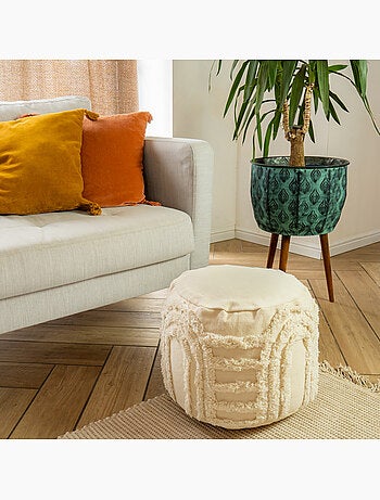 Puf cuadrado boho chic de algodón texturizado OEKO-TEX® 40x40x30 cm – Future Home