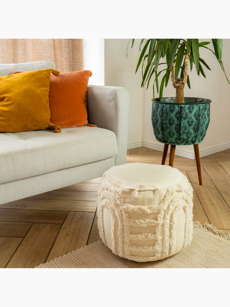 Puf cuadrado boho chic de algodón texturizado OEKO-TEX® 40x40x30 cm – Future Home Blanco roto - Kiabi