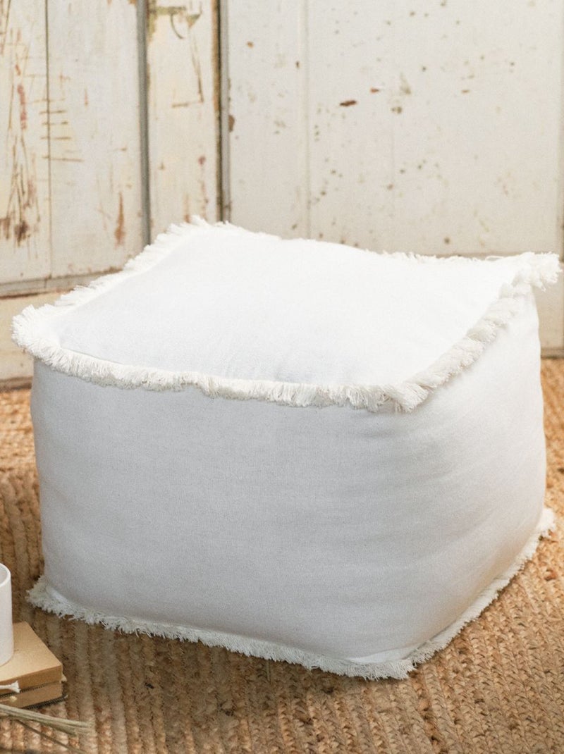 Puf de tela con flecos blanco - Kiabi