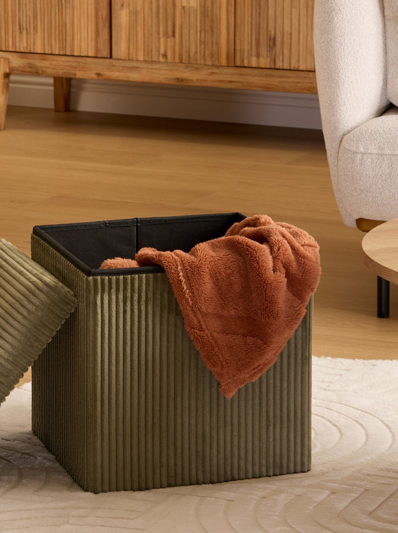 Puf plegable efecto terciopelo acanalado con almacenamiento integrado Caqui - Kiabi