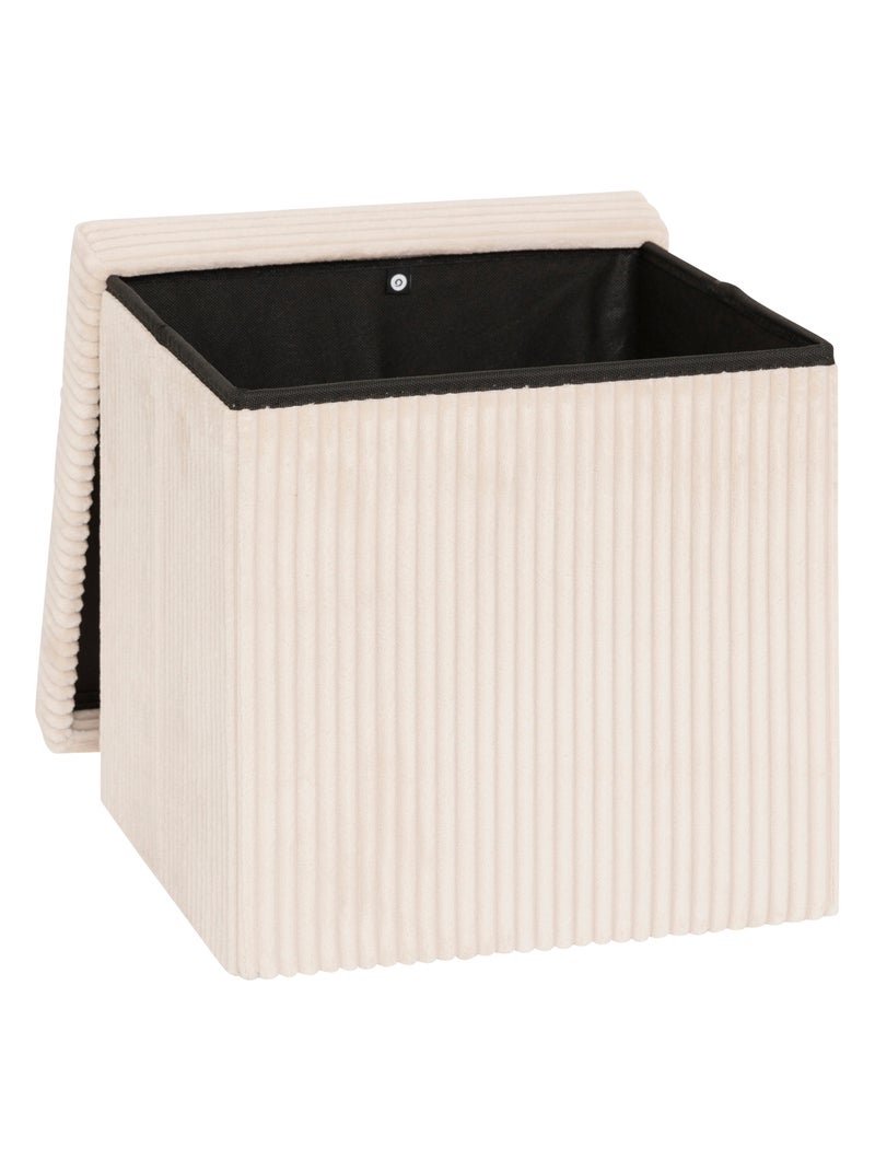 Puf plegable efecto terciopelo acanalado con almacenamiento integrado Crema - Kiabi