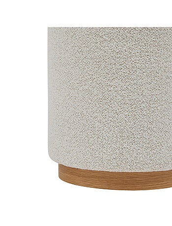 Puf redondo de tela bouclé con base de madera