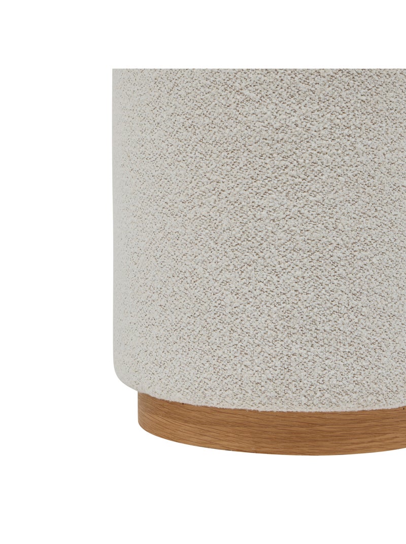 Puf redondo de tela bouclé con base de madera Crudo - Kiabi