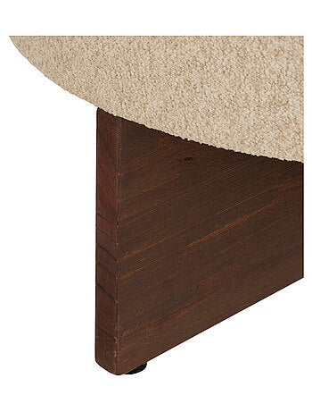Puf redondo de tela bouclé con base de madera