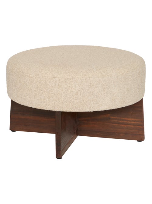Puf redondo de tela bouclé con base de madera - Kiabi Puf redondo de tela bouclé con base de madera - Kiabi