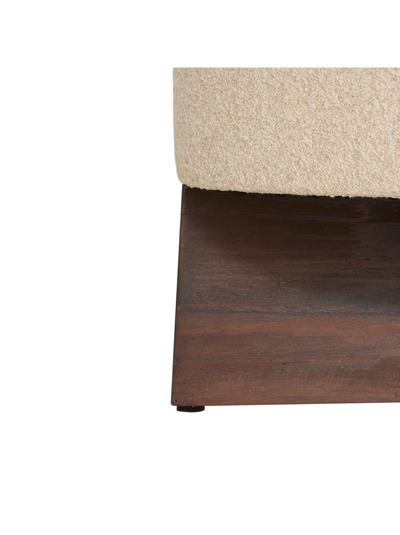 Puf redondo de tela bouclé con base de madera Crudo - Kiabi
