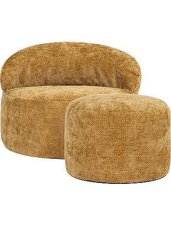 Puf sillón auxiliar decorativo orb con reposapiés redondo de tejido chenilla texturizada - icon