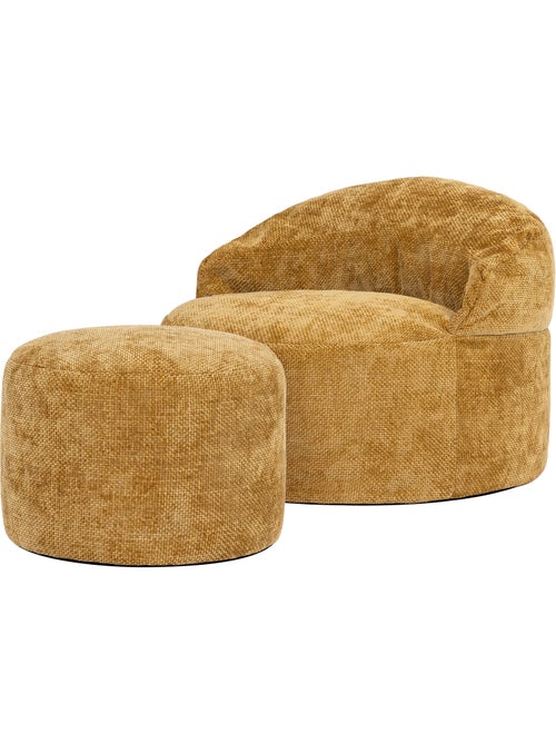 Puf sillón auxiliar decorativo orb con reposapiés redondo de tejido chenilla texturizada - icon - Kiabi