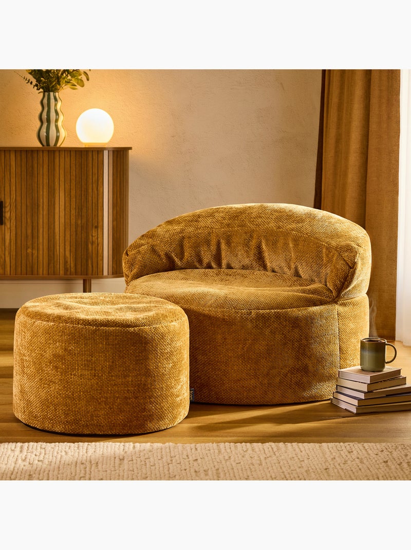 Puf sillón auxiliar decorativo orb con reposapiés redondo de tejido chenilla texturizada - icon Amarillo mostaza - Kiabi