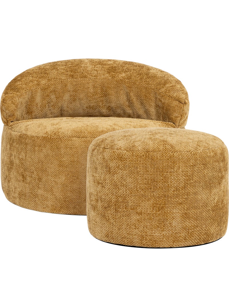 Puf sillón auxiliar decorativo orb con reposapiés redondo de tejido chenilla texturizada - icon Amarillo mostaza - Kiabi